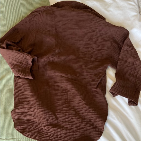 ZARA Brown Linen Blouse Pullover Oversized Sz Small - Picture 2 of 4
